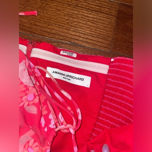 Amanda Uprichard 🌸 Floral Ruffle Halter Estrada Dress in Azalea Size Large - Picture 15 of 16